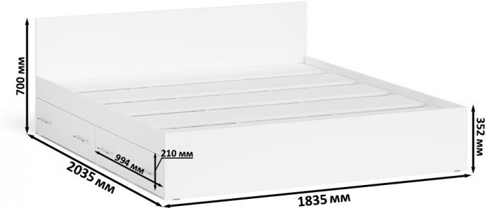 Мори Кровать с ящиками 1800, цвет белый, ШхГхВ 183,5х203,5х70 см., сп.м. 1800х2000 мм., без матраса, основание есть