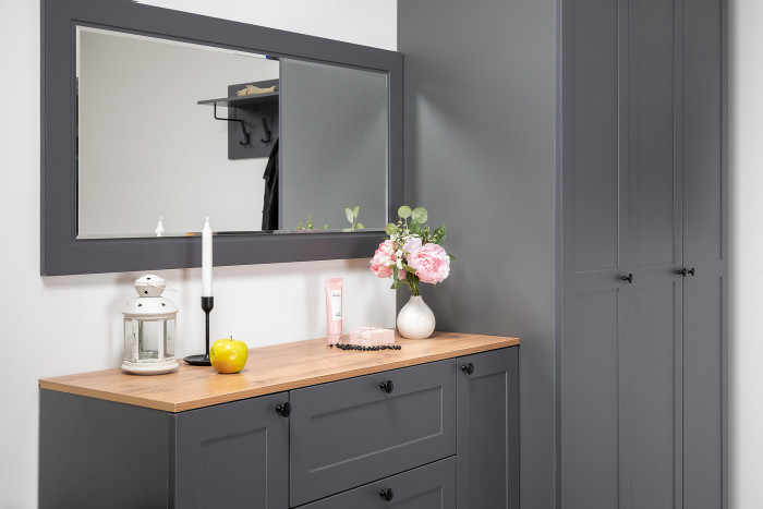 Остин 13.257 Тумба + 17.03 Зеркало, серый графит/дуб крафт золотой