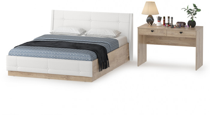 Муссон Кровать 11.28 + подъёмный ортопед + Бостон 12.69, цвет дуб эндгрейн элегантный/искусственная кожа белая, сп. м. 1600х2000 мм., б/м