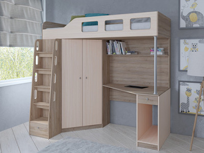Кровать чердак Астра 7 Сонома/Дуб молочный