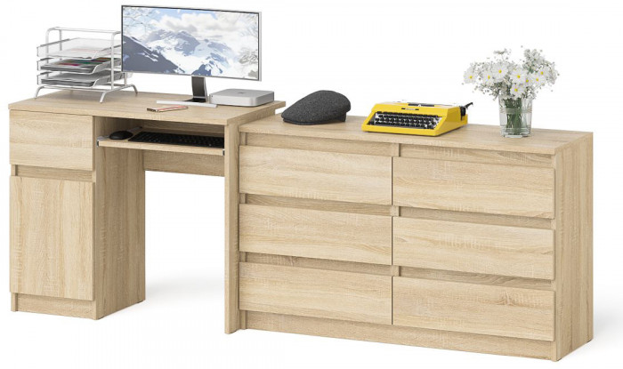Мори компьютерный стол МС-1 левый + Комод МК1200.6, дуб сонома