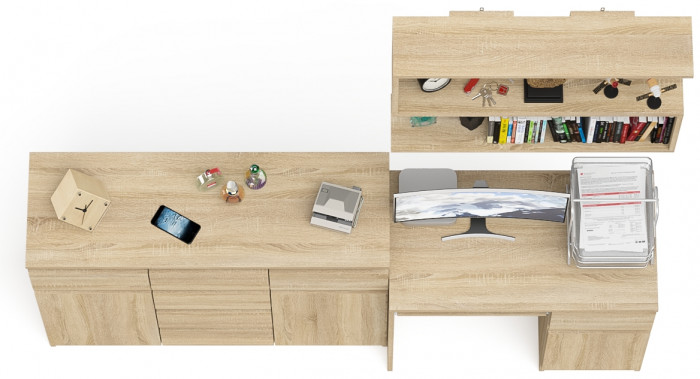 Мори компьютерный стол МС-1 правый + Комод МК1200.4 + Полка 900, дуб сонома