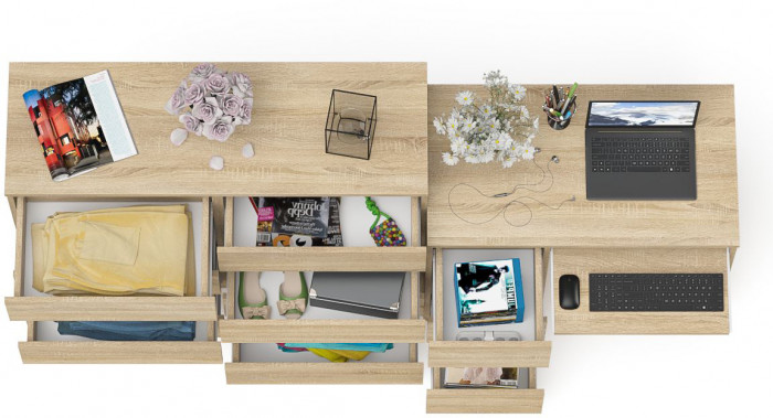 Мори компьютерный стол МС-6 левый + Комод МК1200.8, дуб сонома