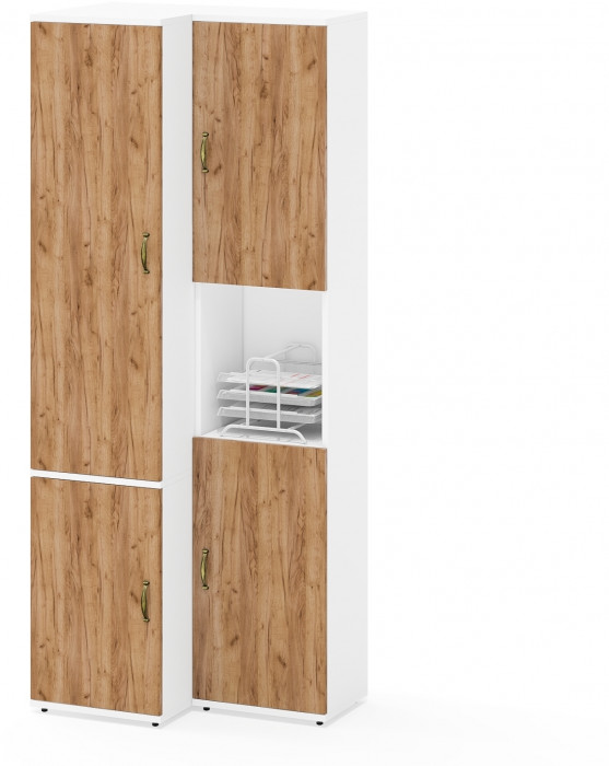 Лидер-8 Модуль Пенал + Пенал МД 23Б, цвет белый шагрень/крафт золото, ШхГхВ 80х50х190 см., универсальная сборка