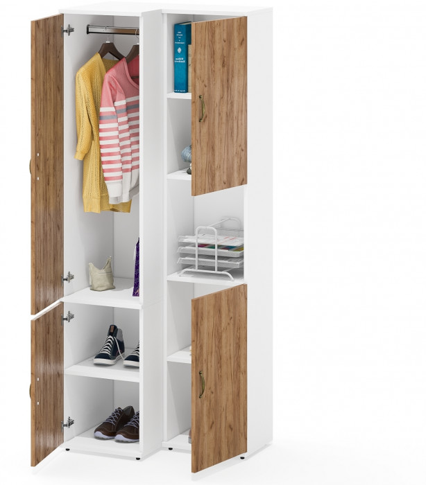 Лидер-8 Модуль Пенал + Пенал МД 23Б, цвет белый шагрень/крафт золото, ШхГхВ 80х50х190 см., универсальная сборка