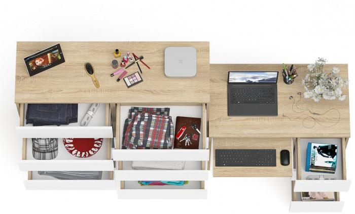 Мори Стол компьютерный МС-6 правый + Комод МК1200.10, цвет дуб сонома/белый, ШхГхВ 210,4х50х115 см., выдвижные ящики справа, НЕ универсальная сборка