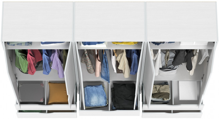 КР100 Уна 13.327 Три шкафа для одежды, цвет белый(структура Поры дерева), ШхГхВ 251,4х49,7х205,3 см.