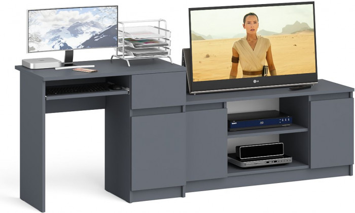 Мори компьютерный стол МС-1 правый + Тумба МТВ1200.1, графит