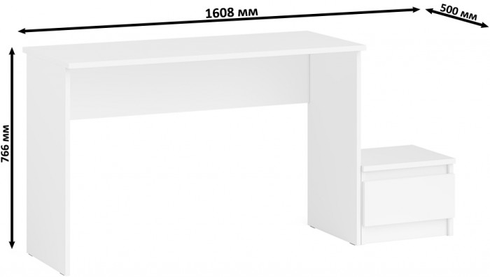 Мори Стол письменный МСП1200.1 + Тумба ТМП400.1, цвет белый, ШхГхВ 160,8х50х76,6 см., универсальная сборка
