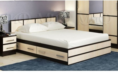 Сакура Кровать с ящиками 140 (Венге / дуб беленый)