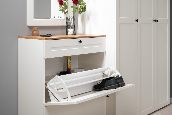 Остин Прихожая 10, цвет белый шагрень/дуб крафт золотой, ШхГхВ 120х54,3х229,6 см., универсальная сборка