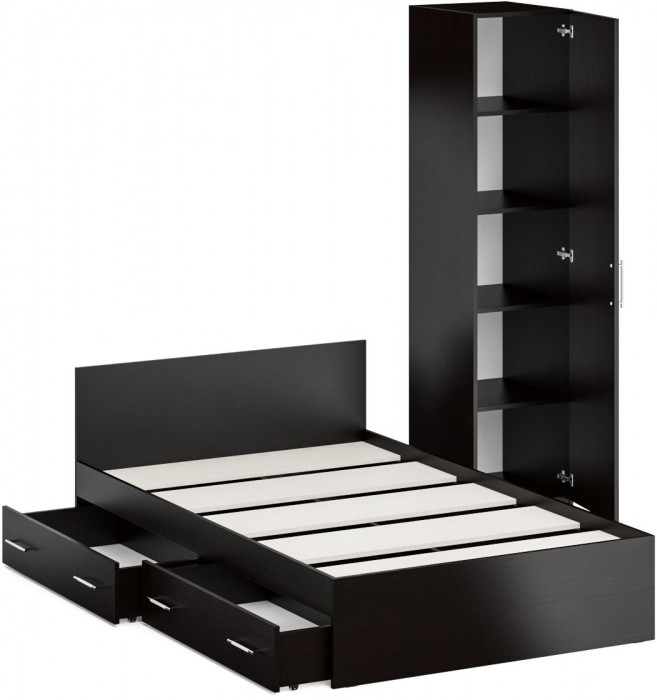 Кровать с ящиками 1200 + Пенал Стандарт, венге