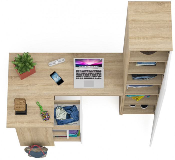 Мори компьютерный стол МС-16 левый + Пенал МШ400.1, дуб сонома/белый