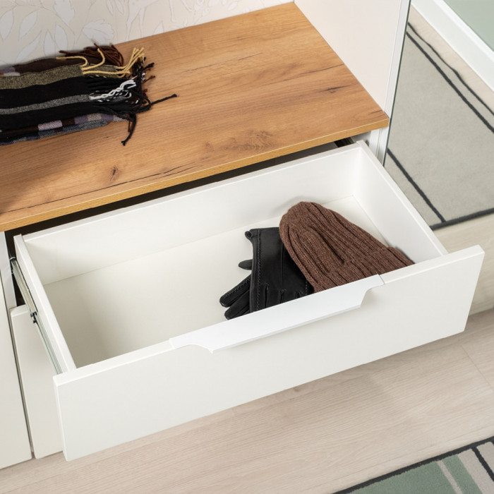 Октава Прихожая 26, белый шагрень/дуб крафт золотой/фасады МДФ белый шагрень