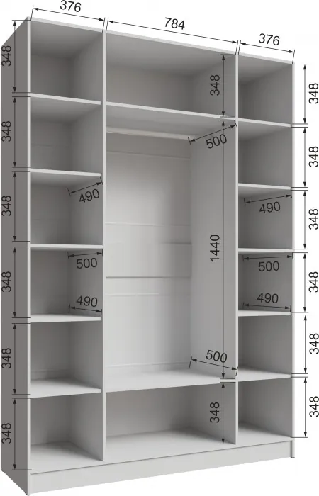 Шкаф 1,6 с антресолью и зеркалом Мадрид, Белый/Ателье светлое