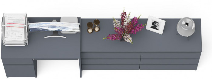 Мори Стол компьютерный МС-1 левый + Комод МК1380.6, цвет графит, ШхГхВ 228х50х76,6 см., выдвижной ящик слева, НЕ универсальная сборка