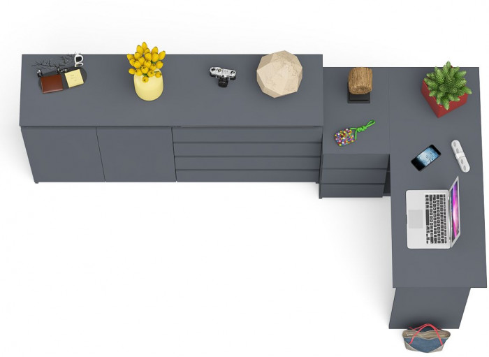 Мори Стол компьютерный МС-16 левый + Комод МК1600.1, цвет графит, ШхГхВ 284,8х84,9х94 см., выдвижные ящики слева, НЕ универсальная сборка