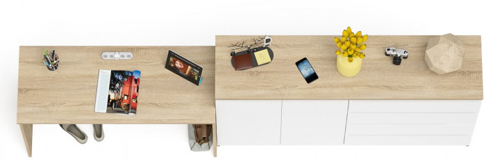 Мори Стол письменный МСП1200.1 + Комод МК1600.1, цвет дуб сонома/белый, ШхГхВ 280,8х50х94 см., универсальная сборка