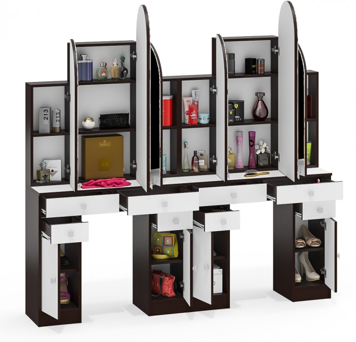 Два туалетных столика Трельяжа МД №2, цвет венге/белый шагрень, ШхГхВ 180х31х178 см. (Трельяж (Туалетный столик № 2))