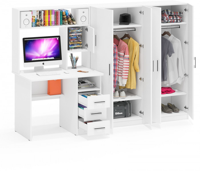 С-МД-СК9 Компоновка № 01, цвет белый шагрень, ШхГхВ 242х70х160 см., НЕ универсальная сборка