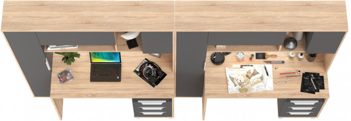 Стол компьютерный Комфорт 12.95N + Стол компьютерный Комфорт 12.95N, цвет дуб сонома/тёмно-серый, ШхГхВ 324х60,3х180 см., НЕ универсальная сборка
