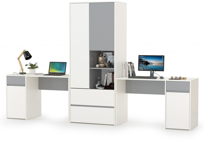 Торонто Компоновка № 17, цвет белый шагрень/стальной серый, ШхГхВ 320х53,1х195,7 см., универсальная сборка