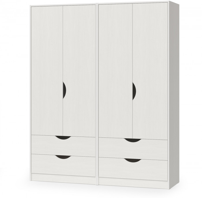 КР100 Уна 13.327 Шкаф для одежды + 13.327 Шкаф для одежды, цвет белый(структура Поры дерева), ШхГхВ 167,6х49,7х205,3 см.