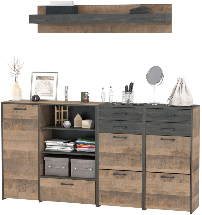 Трувор Прихожая 173, цвет дуб гранж песочный/интра, ШхГхВ 209х37х195 см., универсальная сборка