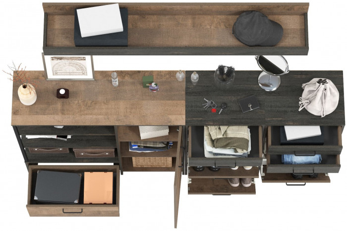 Трувор Прихожая 173, цвет дуб гранж песочный/интра, ШхГхВ 209х37х195 см., универсальная сборка