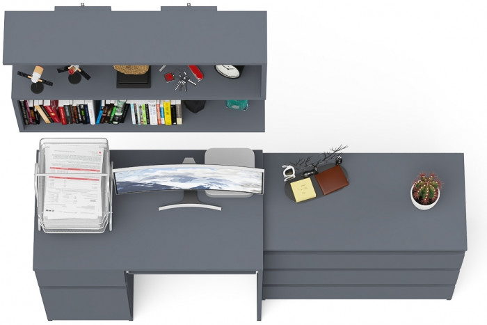 Мори Стол компьютерный МС-1 левый + Комод МК800.1 + Полка 900, цвет графит, ШхГхВ 170,4х50х209,6 см., НЕ универсальная сборка