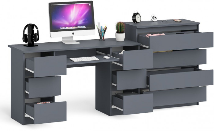 Мори компьютерный стол МС-2 + Комод МК800.4, графит