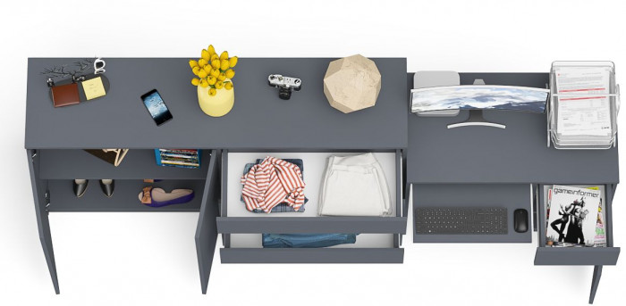 Мори Стол компьютерный МС-1 правый + Комод МК1600.1, цвет графит, ШхГхВ 250,4х50х94 см., выдвижной ящик справа, НЕ универсальная сборка