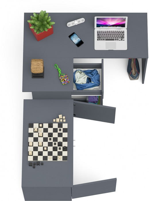 Мори Стол компьютерный МС-16 левый + Тумба МА900.1, цвет графит, ШхГхВ 214,8х84,9х76,6 см., выдвижные ящики слева, НЕ универсальная сборка