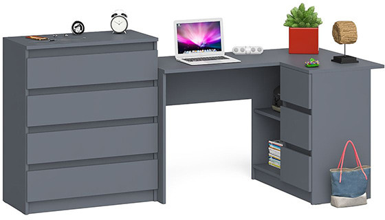 Мори Стол компьютерный МС-16 правый + Комод МК800.4, цвет графит, ШхГхВ 204,8х84,9х94 см., выдвижные ящики справа, НЕ универсальная сборка