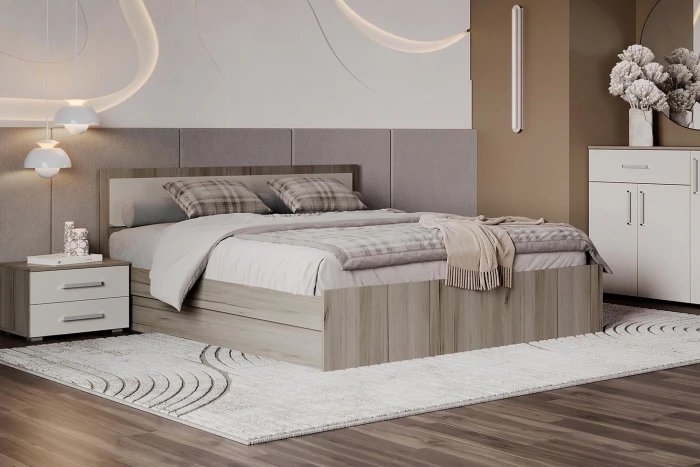 Кровать 0,9м с настилом ЛДСП Фиеста NEW, Дуб крафт серый/Кашемир