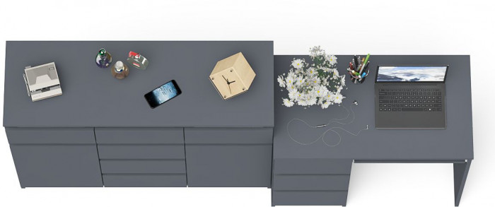 Мори Стол компьютерный МС-6 левый + Комод МК1200.4, цвет графит, ШхГхВ 210,4х50х94 см., выдвижные ящики слева, НЕ универсальная сборка