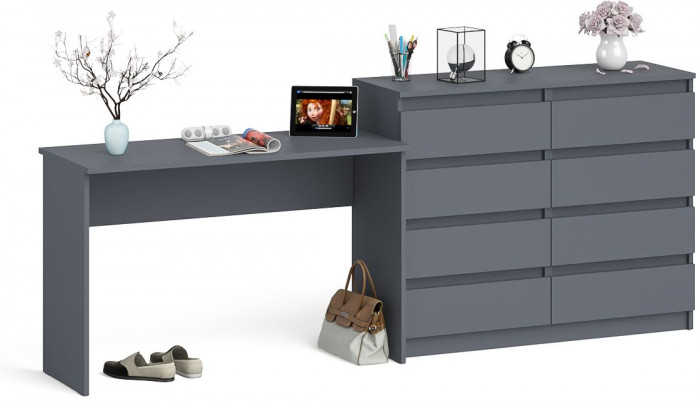 Мори Стол письменный МСП1200.1 + Комод МК1200.8, цвет графит, ШхГхВ 240,8х50х94 см., универсальная сборка
