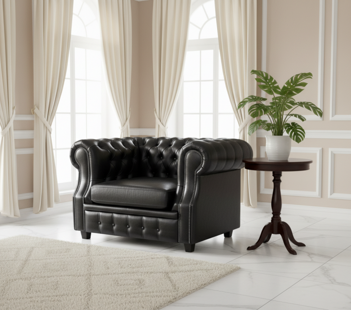 Кресло Честер ЛОФТ, экокожа, черный