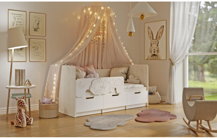 Юниор-4 Кровать 80х180 (Шарли белый, Крафт белый)