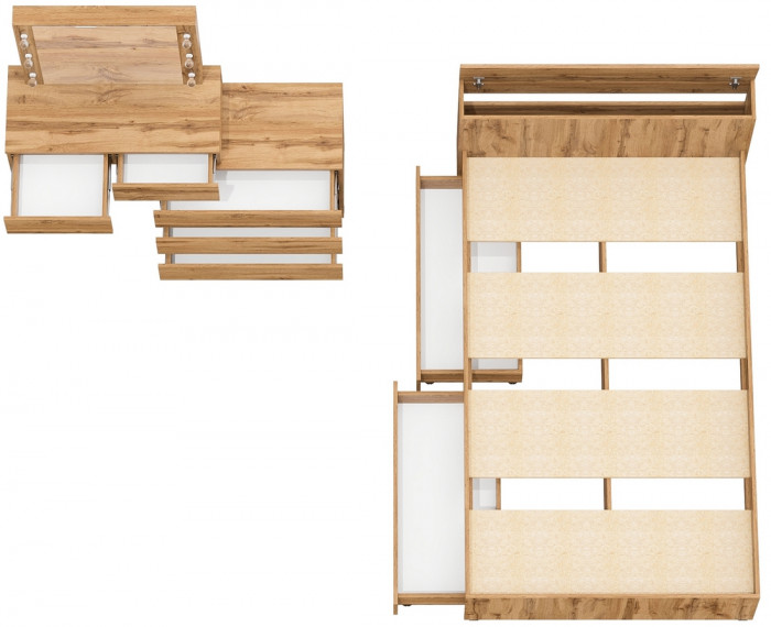 Ксения Кровать с ящиками 1200 + Стол косметический с подсветкой 110, дуб вотан