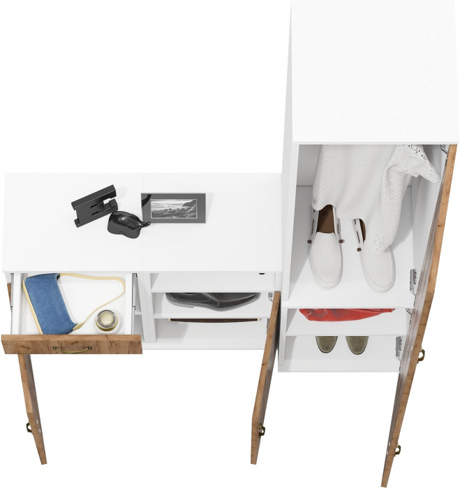 Лидер-8 Пенал МД 21Б + Тумба МД 3.15 + Тумба МД 3.19, белый шагрень/крафт золото