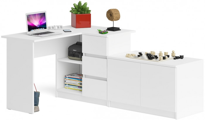 Мори компьютерный стол МС-16 правый + Тумба МА900.1, белый