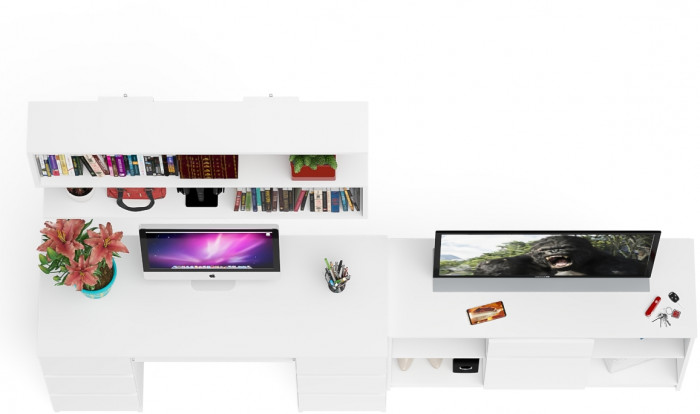 Мори компьютерный стол МС-2 + Тумба МТВ1204.1 + Полка 1200, белый