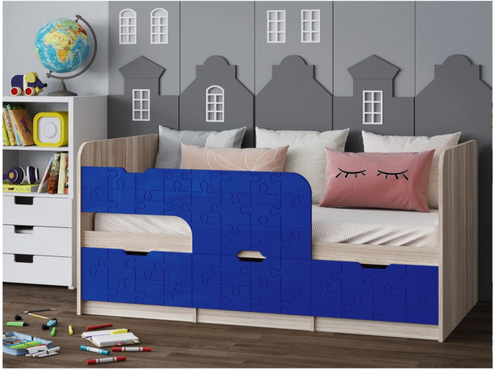 Детская кровать Юниор-9, 80х160 (Латте глянец, Ясень шимо светлый)