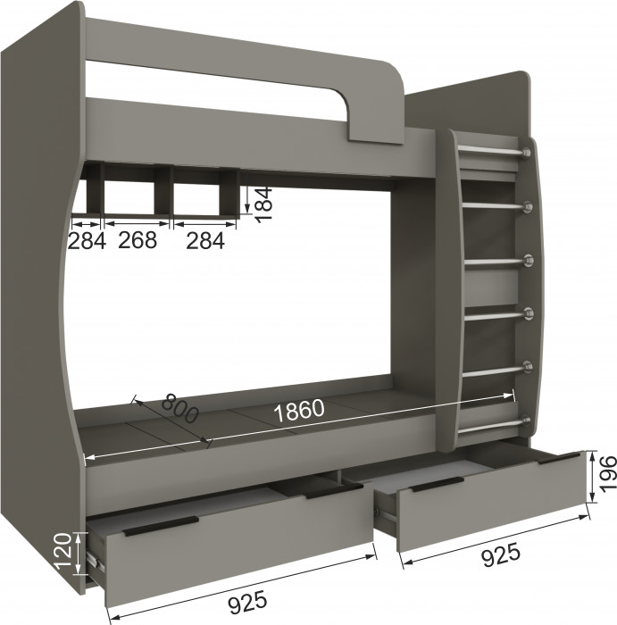 Кровать Мадрид (0,8) двухярусная, Мокко