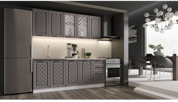 Кухня МДФ Агава 2000 (лиственница темная, Белый)