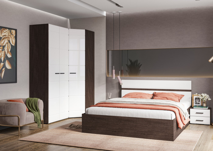 ЛИБЕРТИ ШК 02 Шкаф 2-х створчатый (800х2100х500) Фасад МДФ БЕЛЫЙ ГЛЯНЕЦ/Корпус ВЕНГЕ