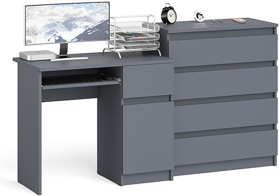 Мори Стол компьютерный МС-1 правый + Комод МК800.4, цвет графит, ШхГхВ 170,4х50х94 см., выдвижной ящик справа, НЕ универсальная сборка