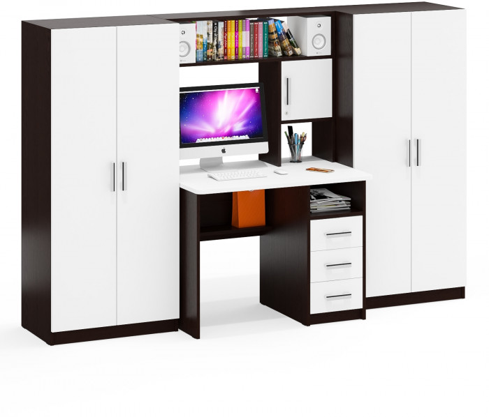 С-МД-СК9 Компоновка № 01, цвет венге/белый шагрень, ШхГхВ 242х70х160 см., НЕ универсальная сборка