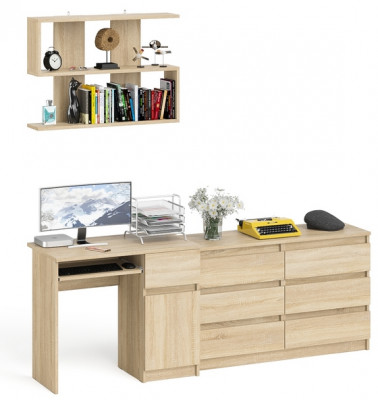 Мори компьютерный стол МС-1 правый + Комод МК1200.6 + Полка 900, дуб сонома
